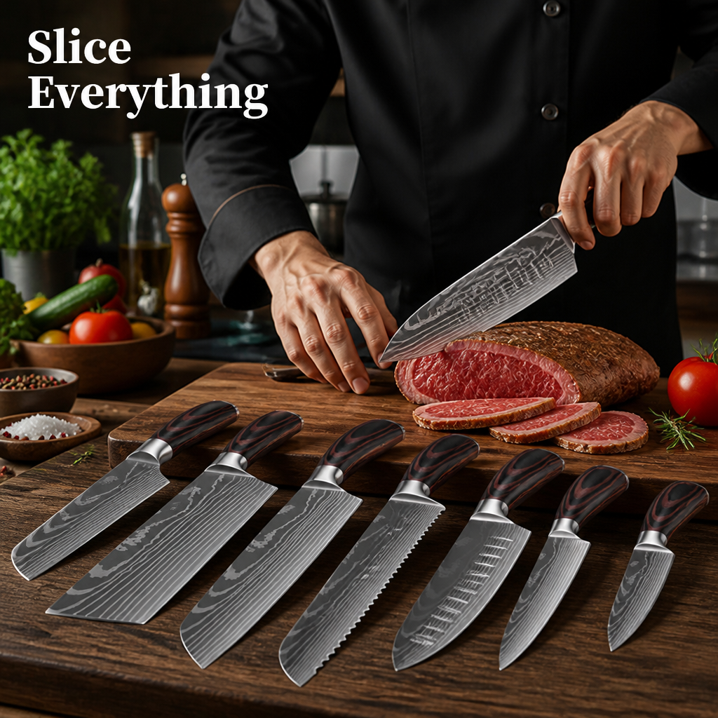 Kaizora™ 9-Piece Damascus-Pattern Knife Set — Sharp, Precise Slicing