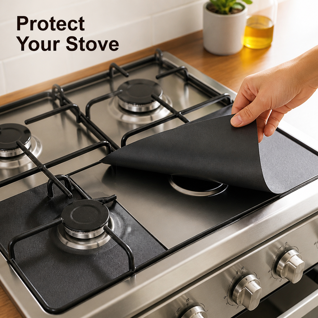 BurnerShield™ Reusable Stove Burner Liners — Easy-Wipe Stovetop