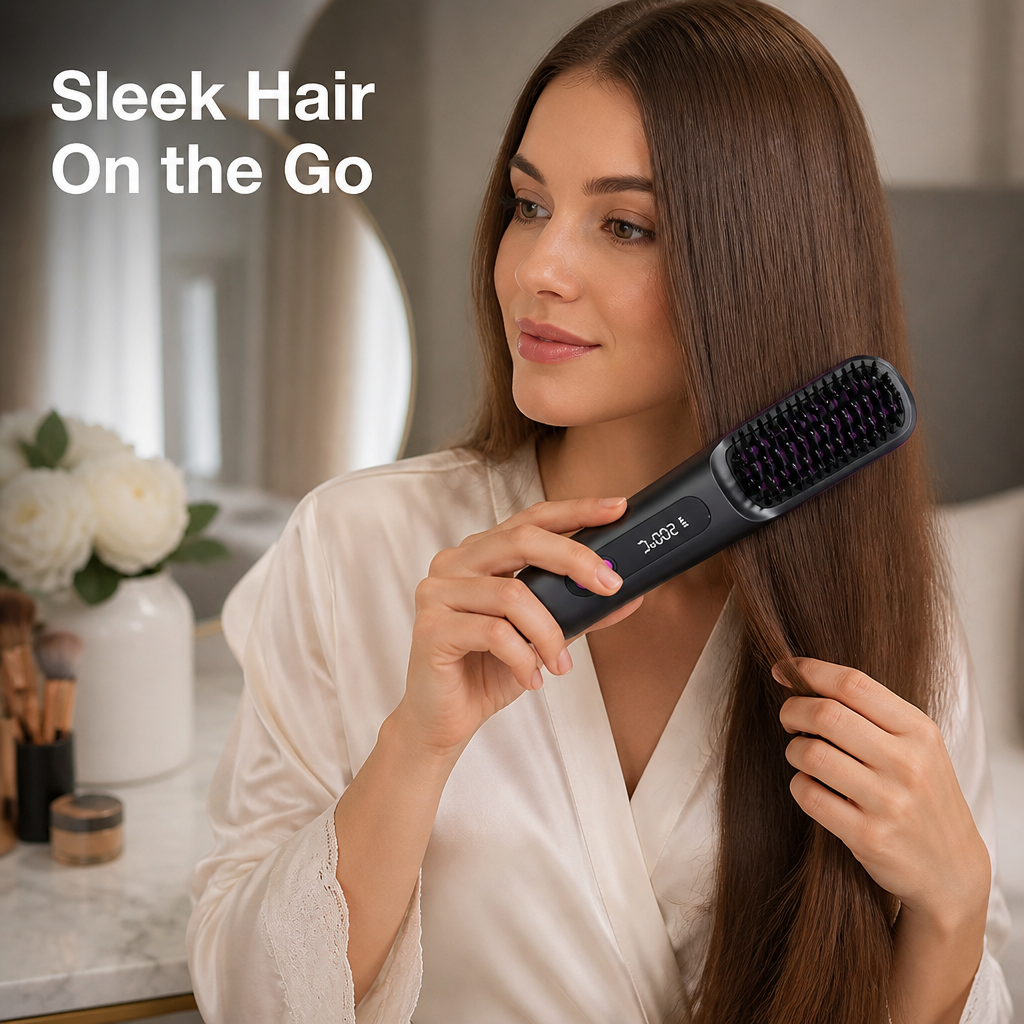 SleekMuse™ Cordless Hair Straightening Brush — Smooth Hair On The Go