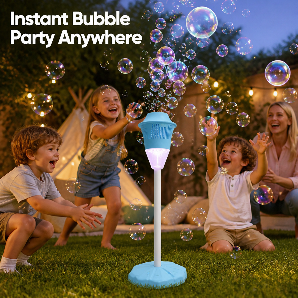 BubbleTower™ Bubble Machine Stand — Lights, Music & Bubbles