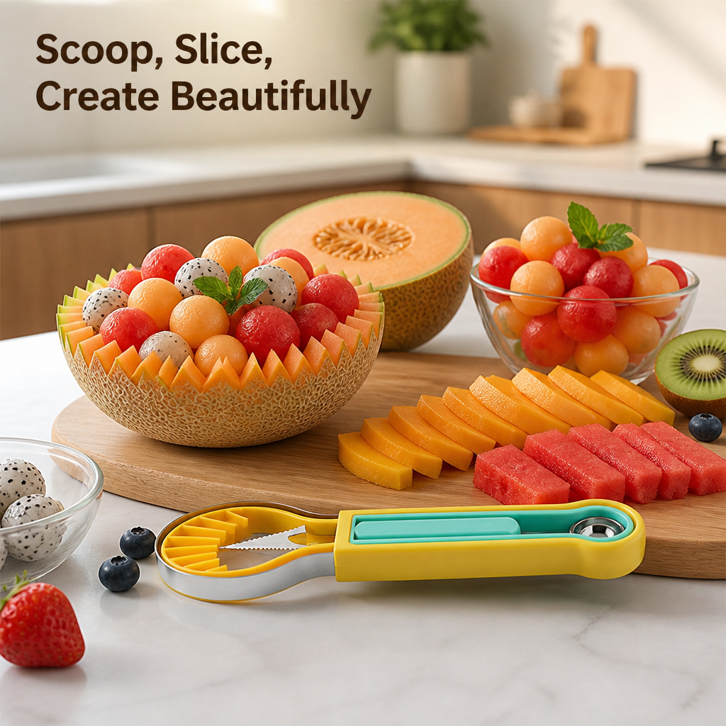 FruitCraft™ — 3-in-1 Fruit Scooping & Slicing Tool