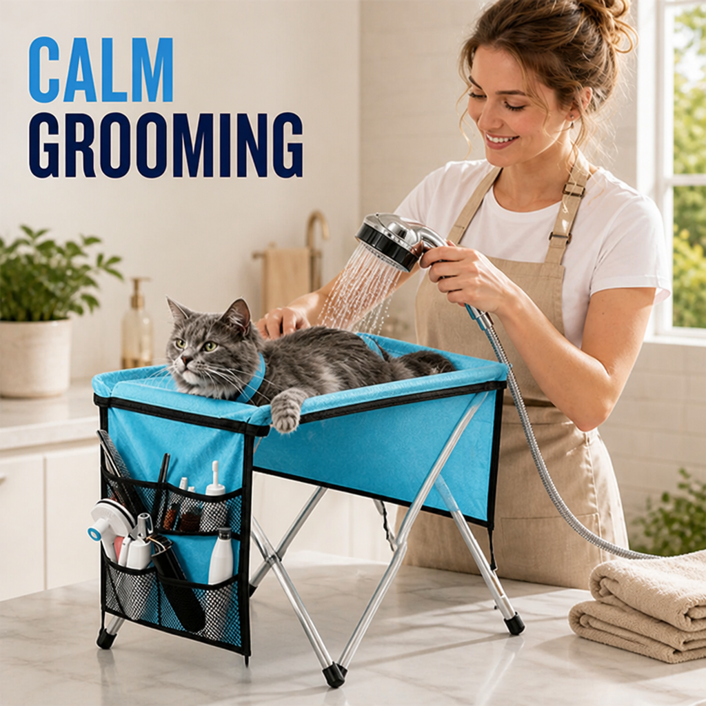 PawPerch™ 2-in-1 Foldable Pet Grooming Bed