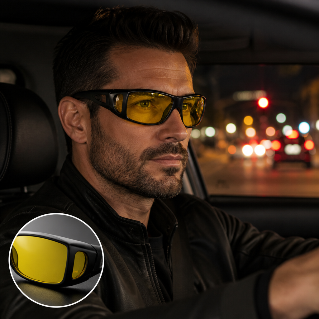 NightGlide™ Yellow-Lens Driving Glasses — Wrap-Around Fit Over Glasses