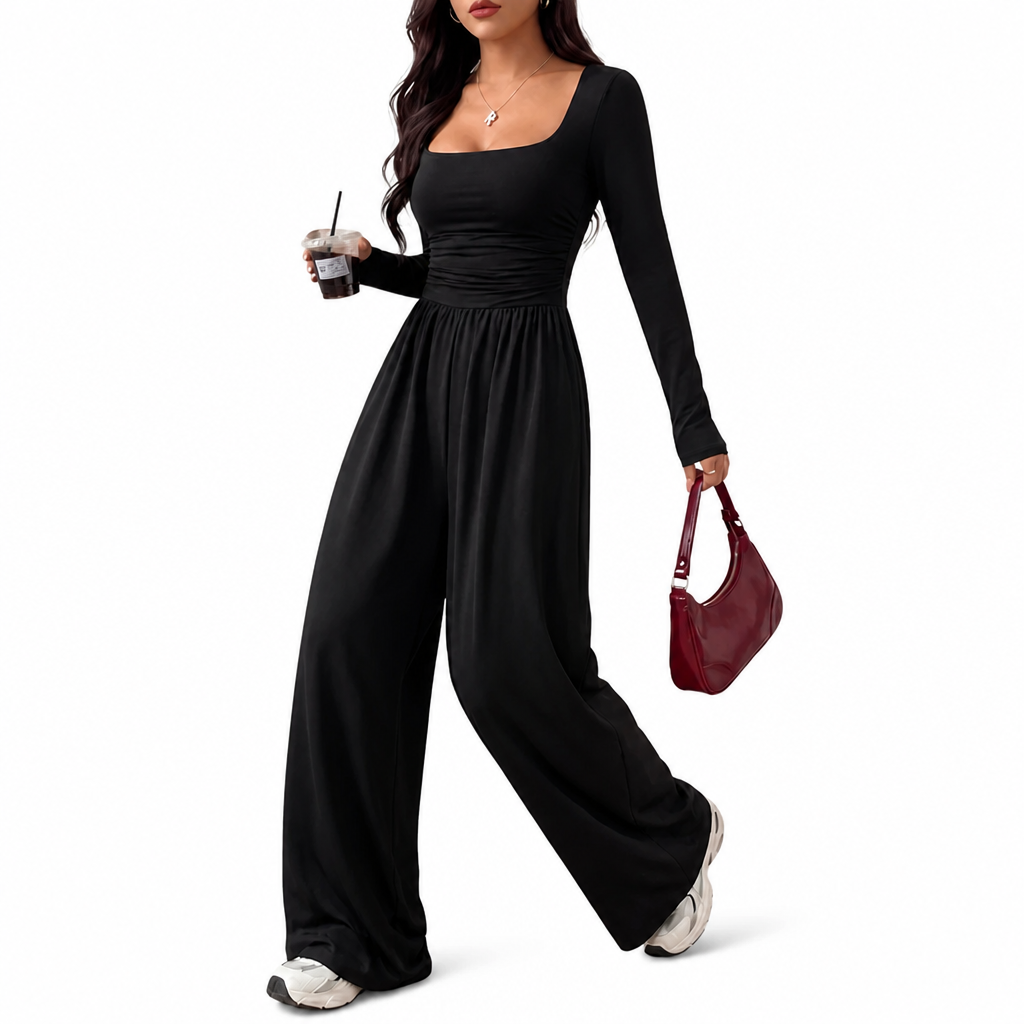 Odessa™ Square-Neck Wide-Leg Jumpsuit — Ruched-Waist Elegance