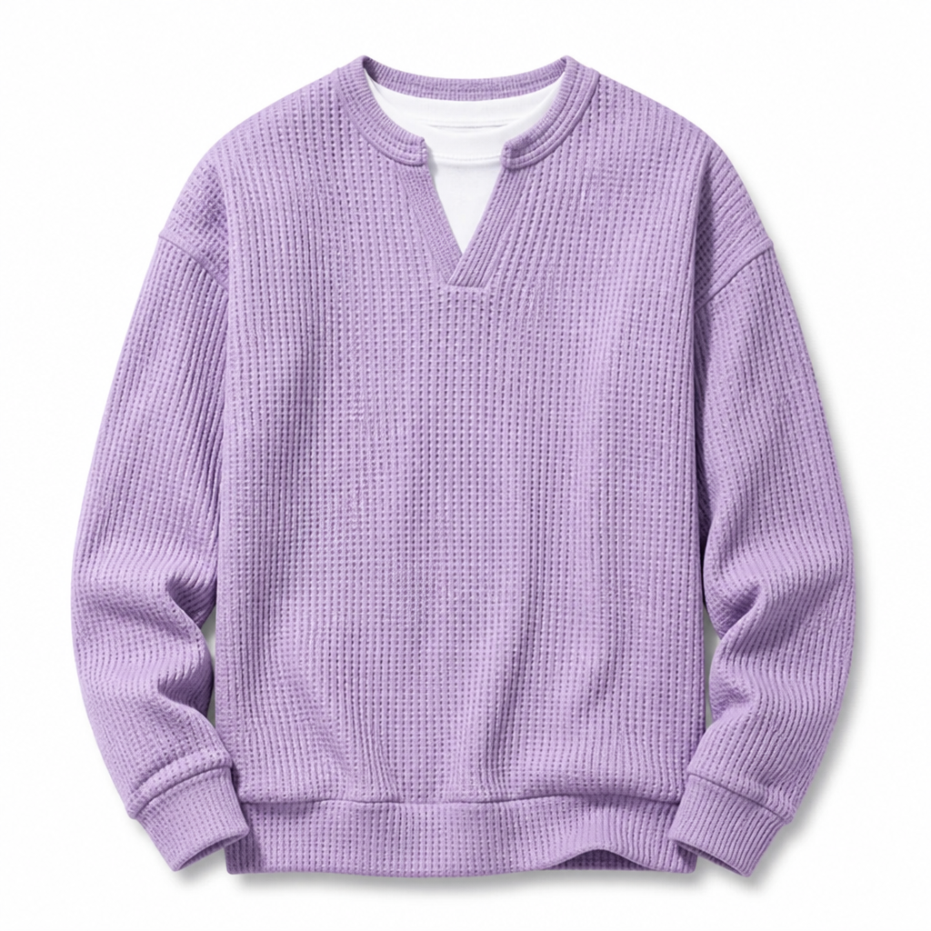 Harlow Ridge™ Men's Waffle-Knit Layered Sweater — Soft Faux-Layer Pullover