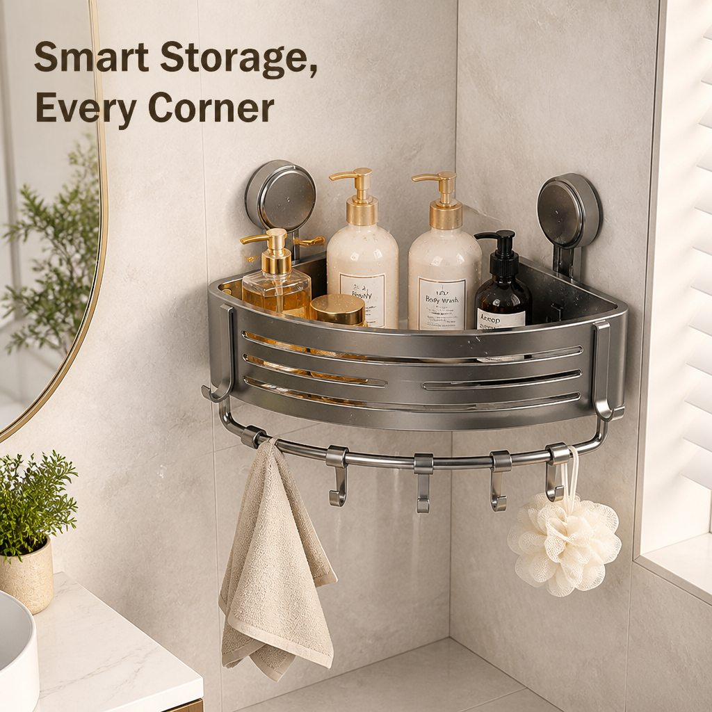 CornerKeep™ Suction Corner Shower Caddy — No-Drill Storage