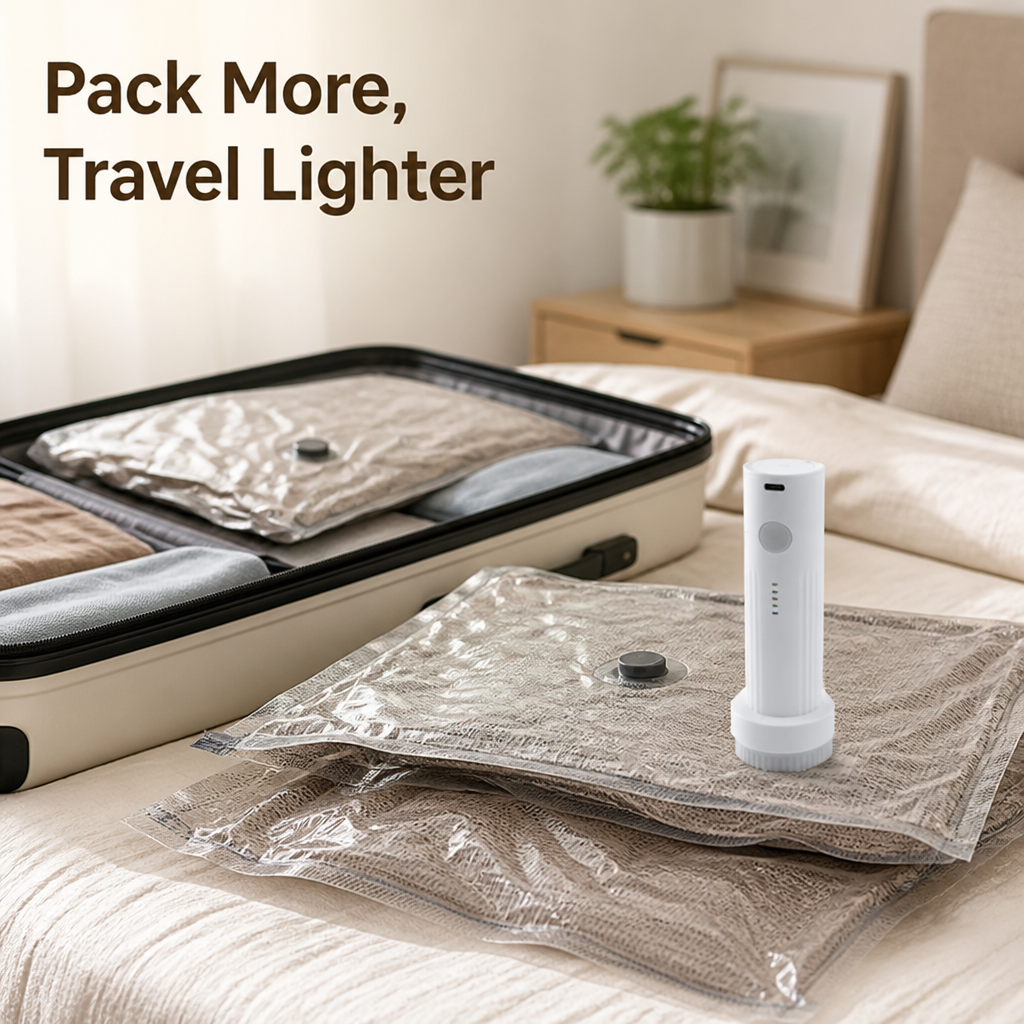 PackPress™ Cordless Vacuum Bag Pump — More Space When Packing