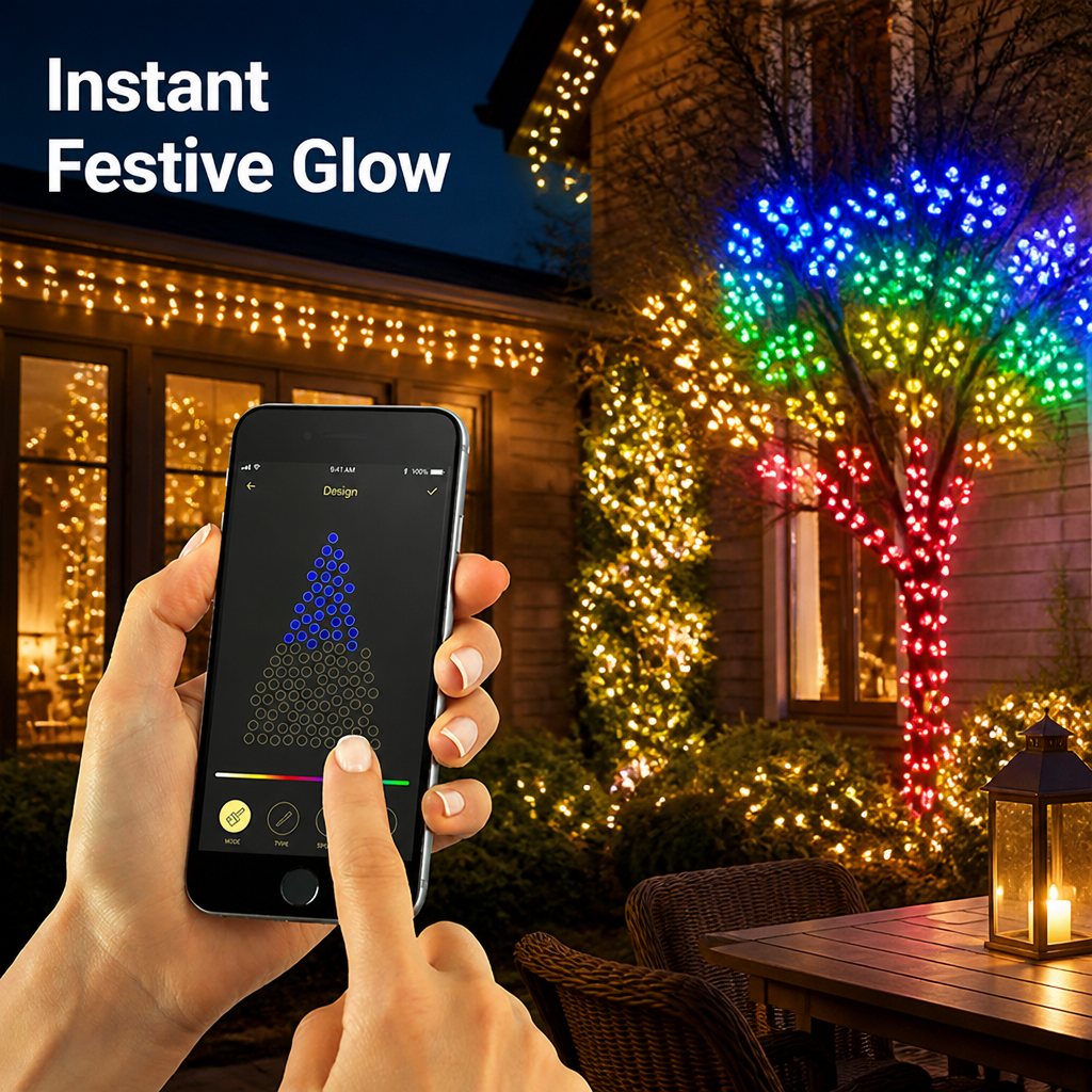 TwinkleSync™ App-Controlled String Lights — Festive Color Glow