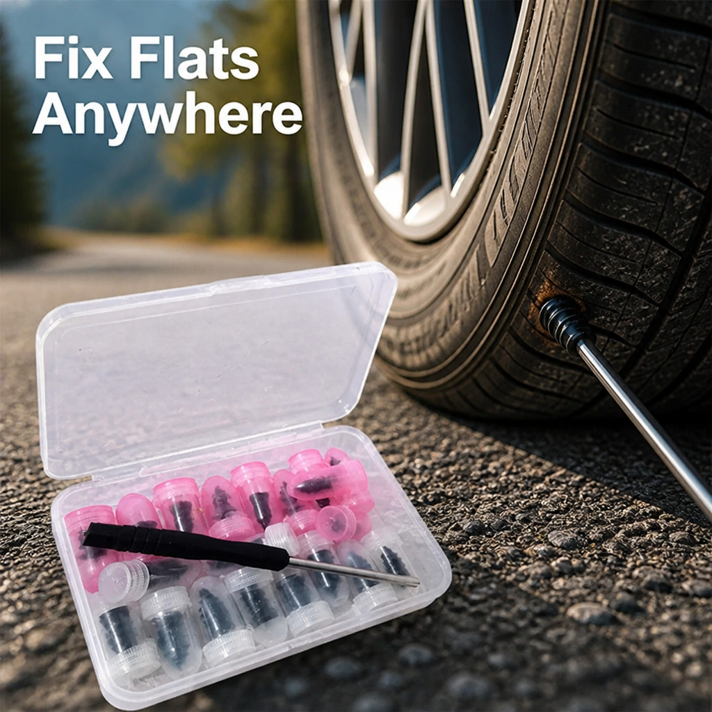 PlugPal™ Tire Puncture Repair Kit — Plugs + Tool for Quick Roadside Fixes