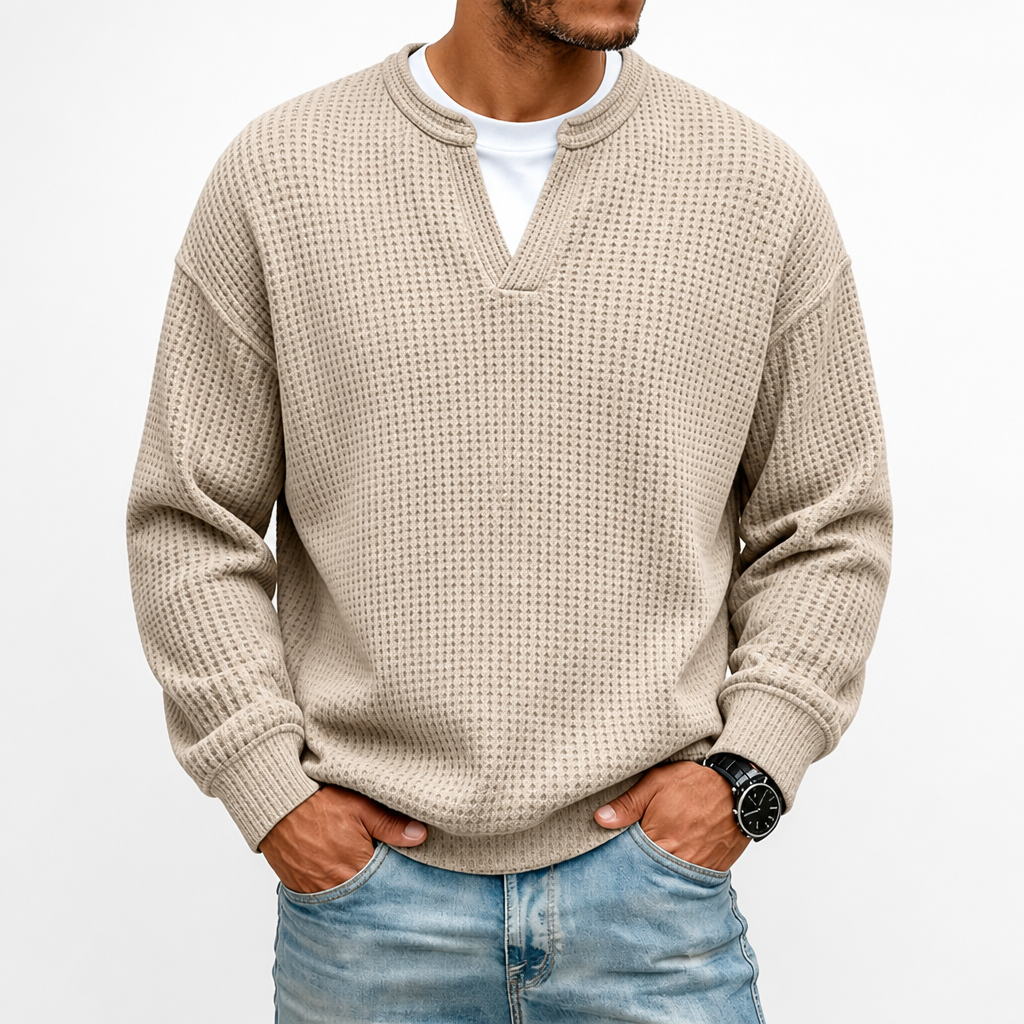 Harlow Ridge™ Men's Waffle-Knit Layered Sweater — Soft Faux-Layer Pullover
