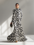 NANCY | Black And White Patterned Stretch Blend Wrap Dress