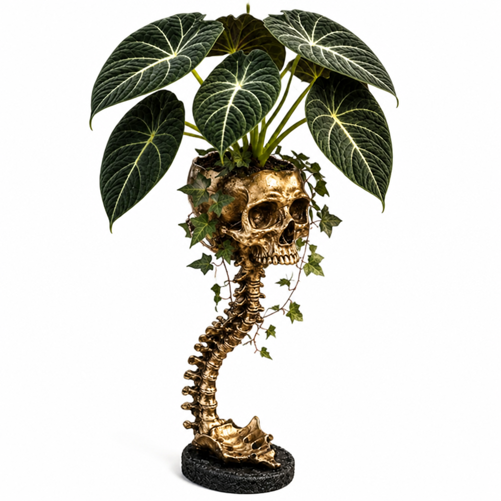 BoneBloom Antique Gold skull planter