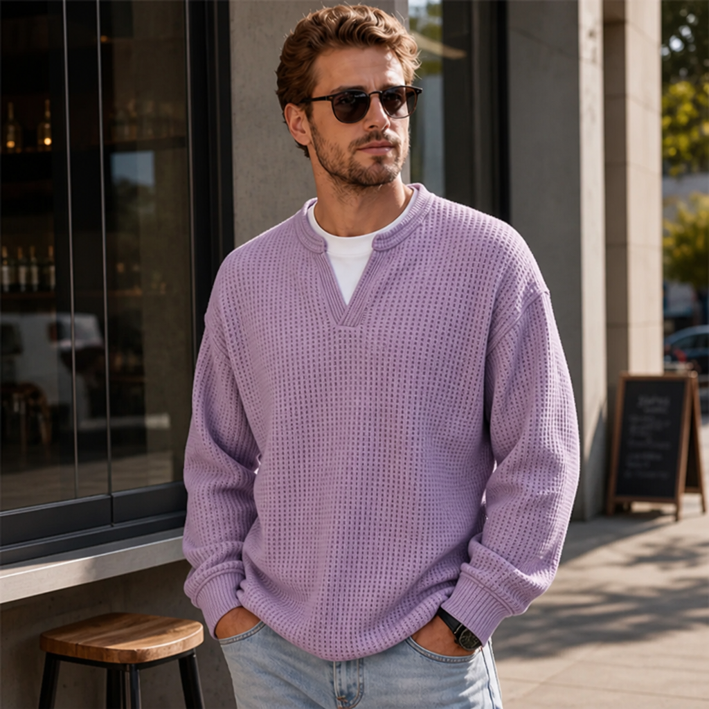 Harlow Ridge™ Men's Waffle-Knit Layered Sweater — Soft Faux-Layer Pullover