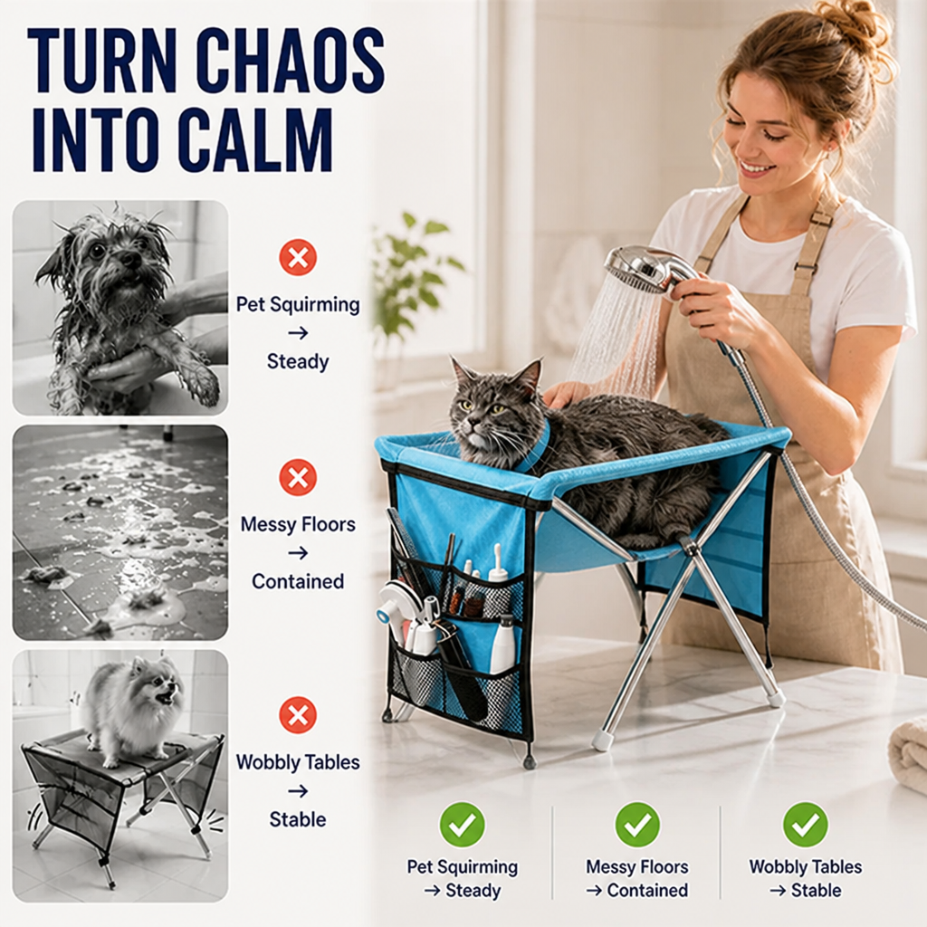 PawPerch™ 2-in-1 Foldable Pet Grooming Bed