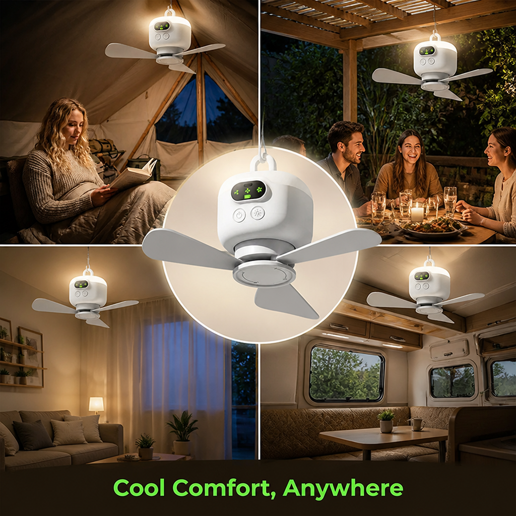 BreezeHalo™ Rechargeable Ceiling Fan with LED Light — Cordless Cooling Anywhere