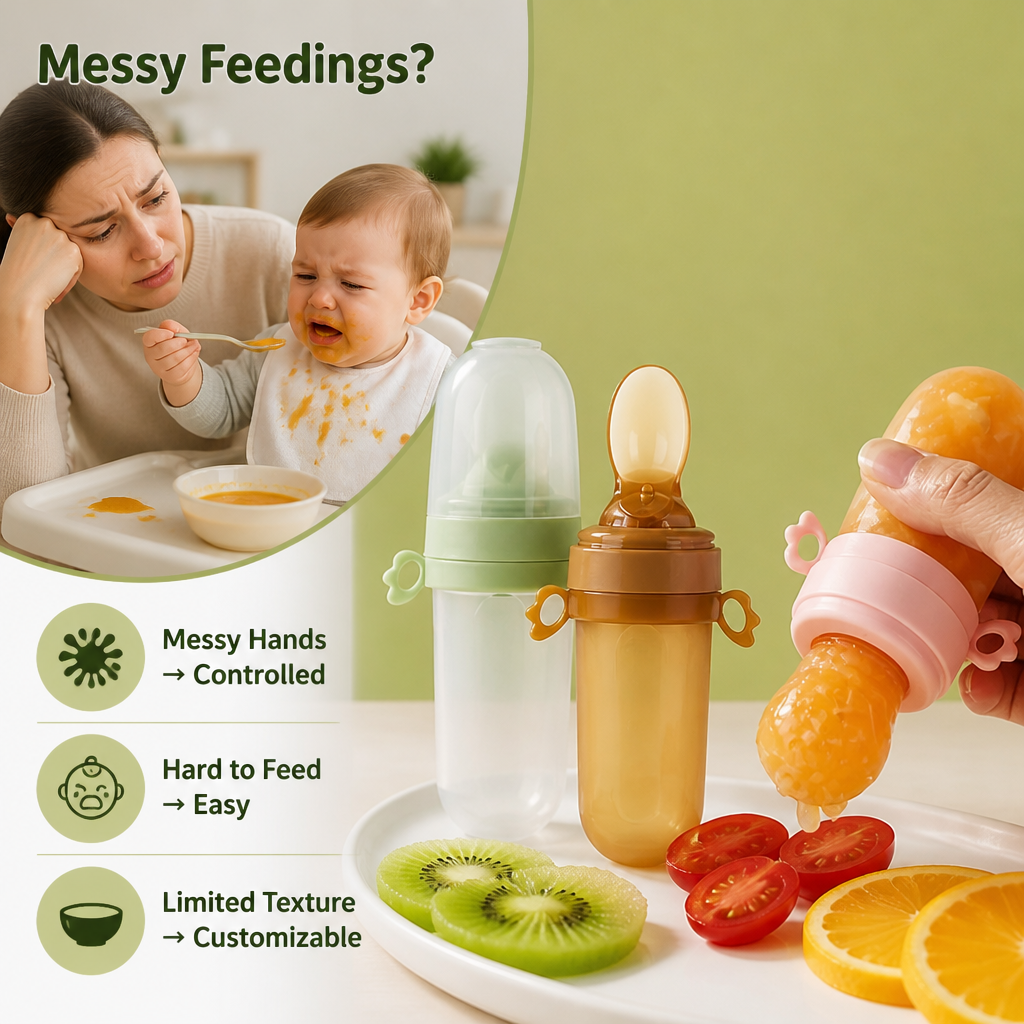 NibbleMate™ Baby Feeding Set — Spoon Feeder & Mesh Feeder Bags