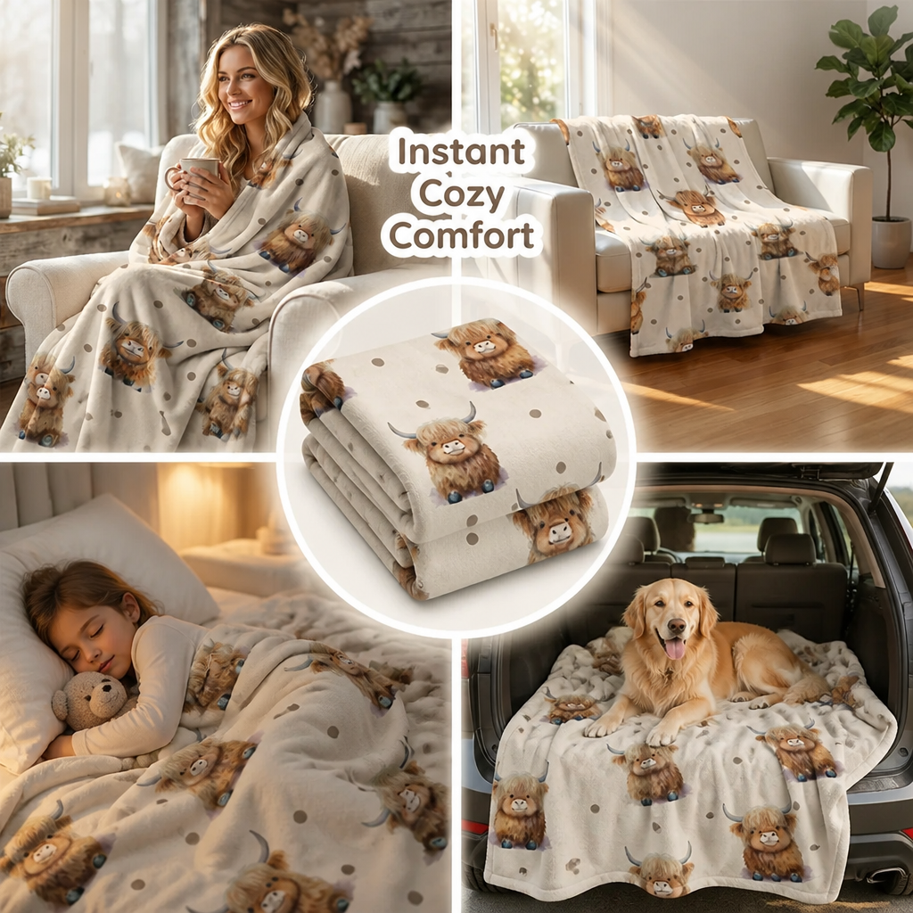 CozyHerd™ Highland Cow Fleece Blanket — Featherlight Cozy Warmth