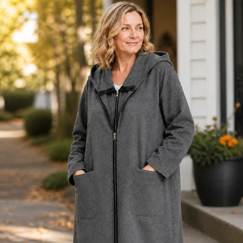HarborHush™ Women's Mid-Length Hooded Zip Coat