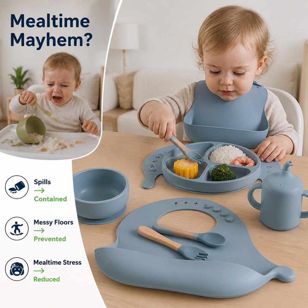 TotTable™ Toddler Silicone Feeding Set — Mess-Free Self-Feeding