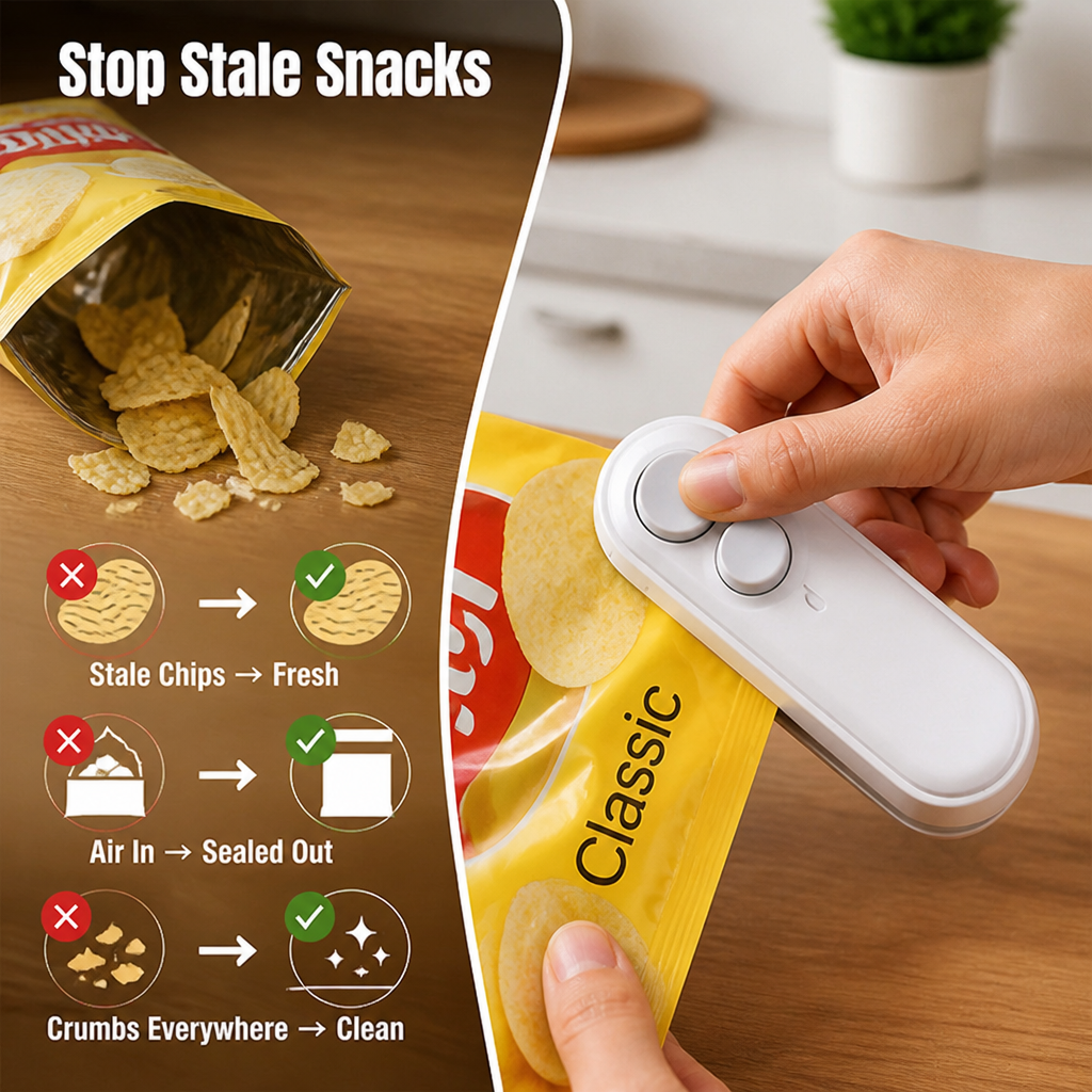 SnapSeal™ Rechargeable Bag Sealer & Cutter — Keep Snacks Fresh