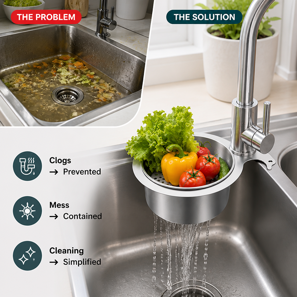 DrainGuard™ — Faucet-Mounted Sink Strainer