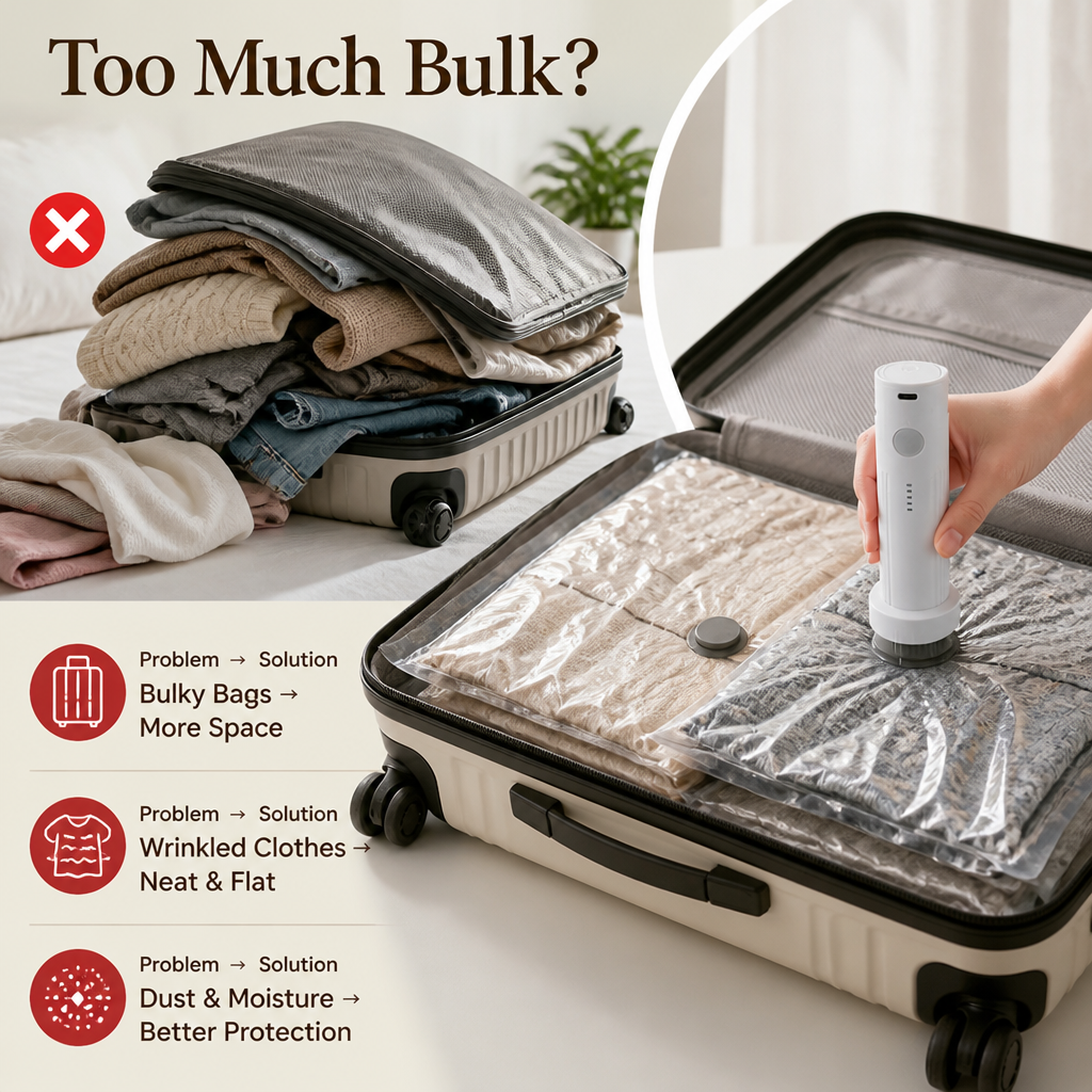PackPress™ Cordless Vacuum Bag Pump — More Space When Packing