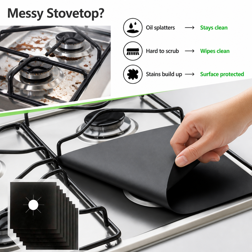 BurnerShield™ Reusable Stove Burner Liners — Easy-Wipe Stovetop