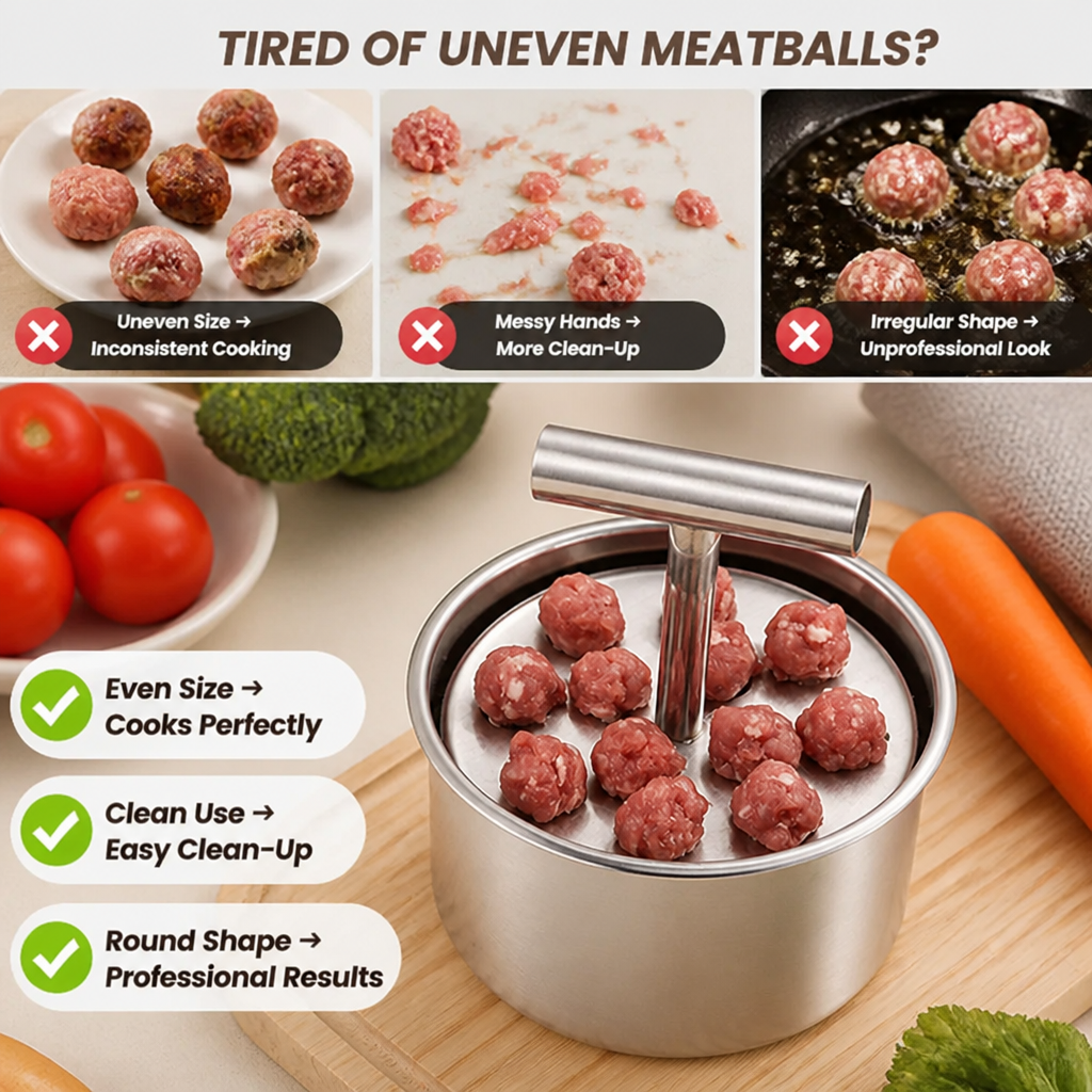 RoundRight™ Stainless Steel Meatball Maker — Perfect Uniform Meatballs