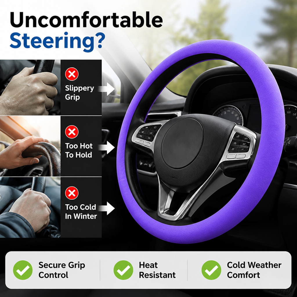 SteerSoft™ Silicone Steering Wheel Cover — Comfortable Grip