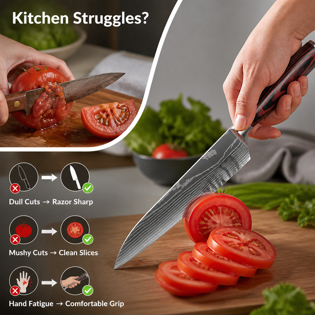 Kaizora™ 9-Piece Damascus-Pattern Knife Set — Sharp, Precise Slicing