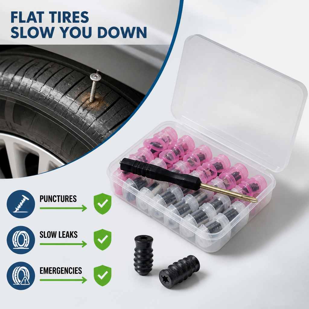PlugPal™ Tire Puncture Repair Kit — Plugs + Tool for Quick Roadside Fixes