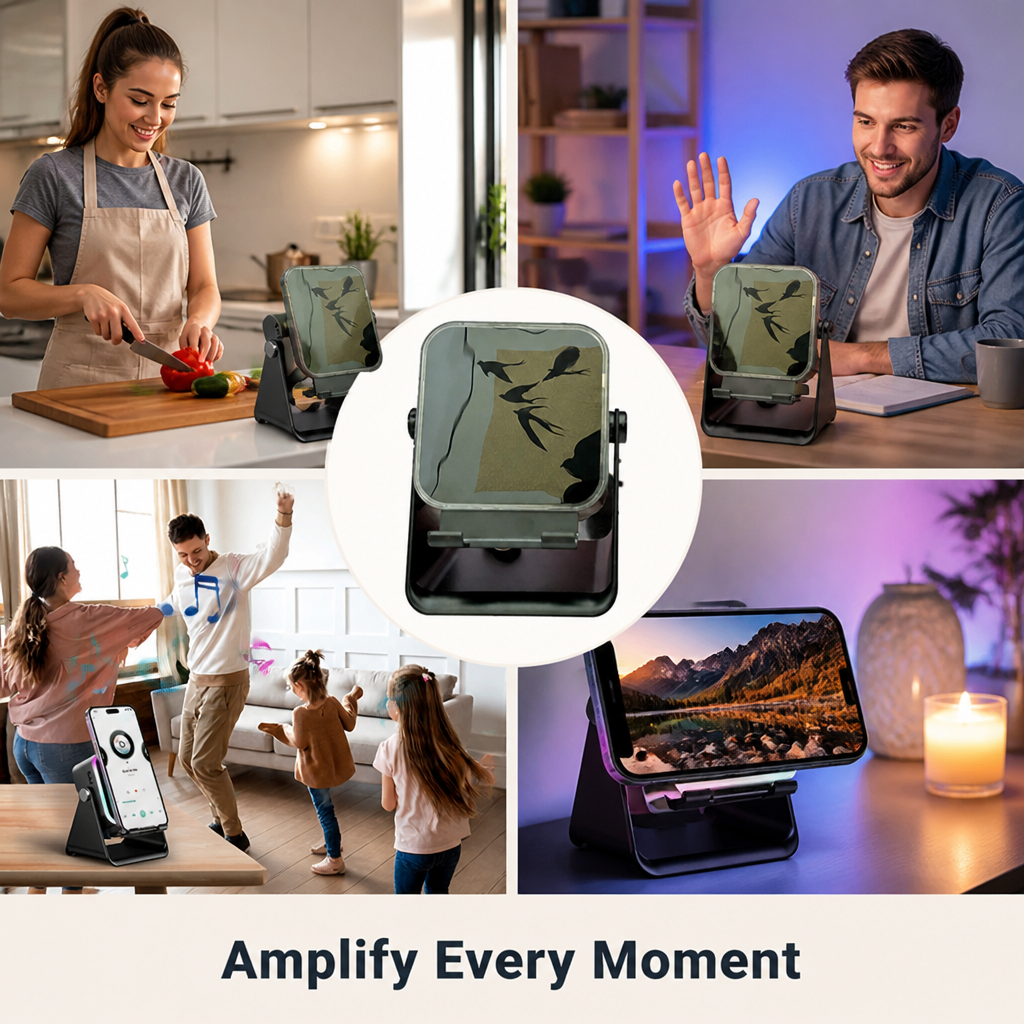 SoundCradle™ 5-in-1 Induction Speaker Phone Stand — Louder Sound, No Pairing