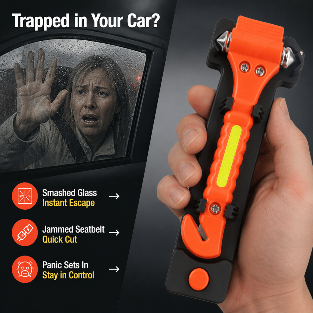 Rescuvo™ Car Emergency Escape Tool — Window Breaker & Belt Cutter