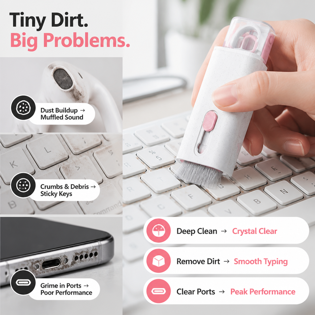 DustDart™ 7-in-1 Gadget Cleaning Pen — Spotless Earbuds & Keyboards
