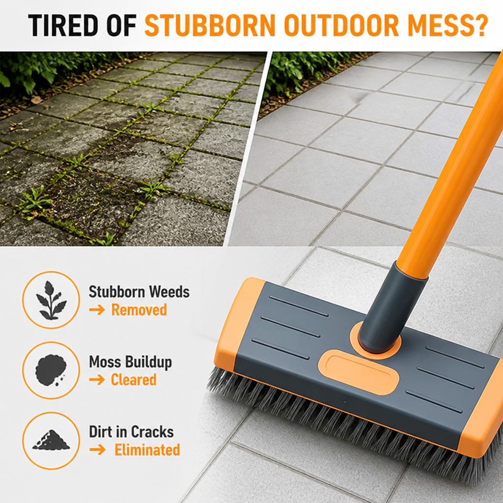 MossMate™ Extendable Patio Scrub Brush — Clear Moss And Weeds