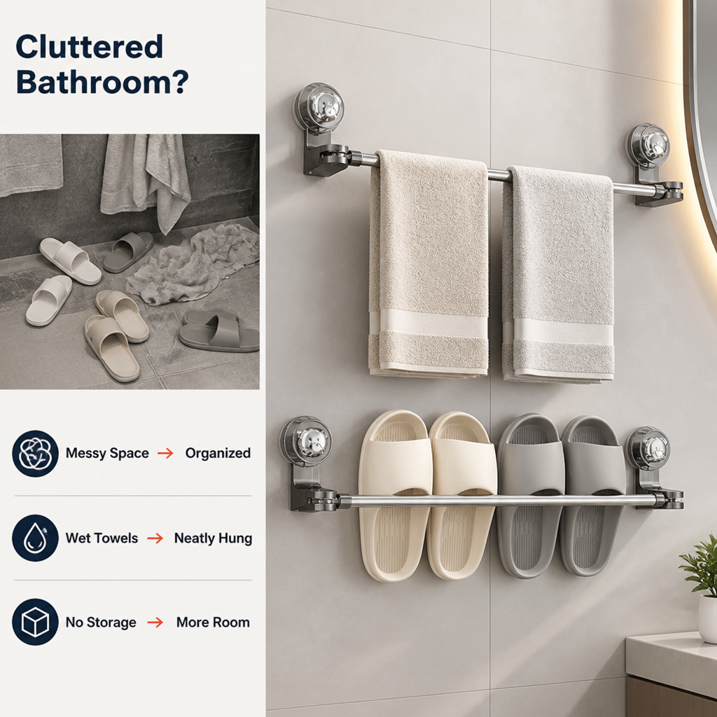 SuctionRail™ No-Drill Suction Towel Bar — Easy Bathroom Storage