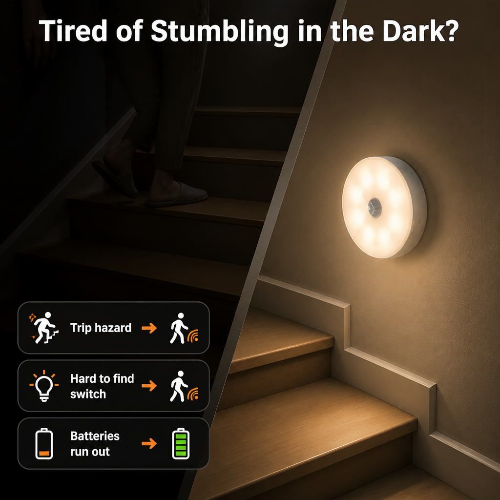 PathGlow™ — Hands-Free Stairway Night Light