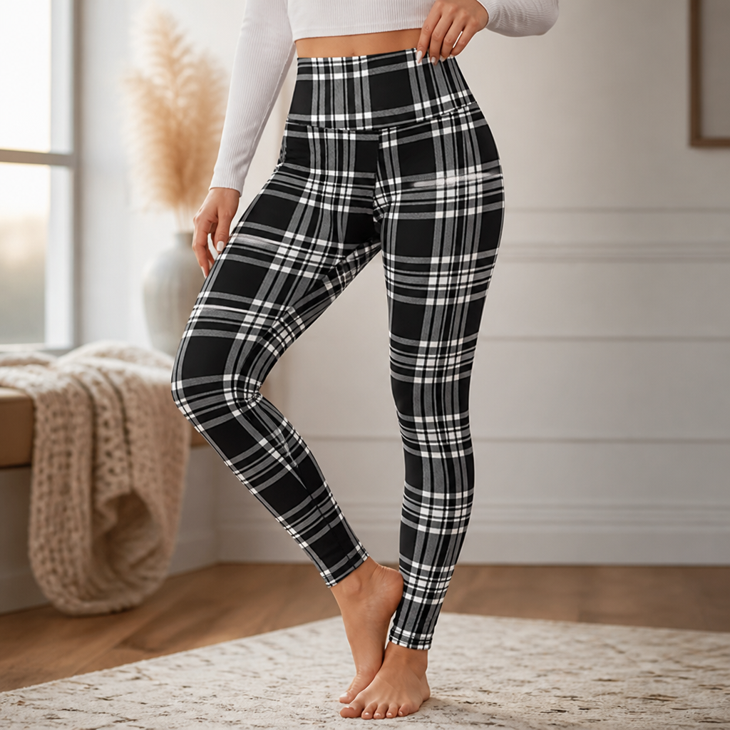 Cozelle™ Fleece-Lined Plaid Thermal Leggings — Warm Winter Shape