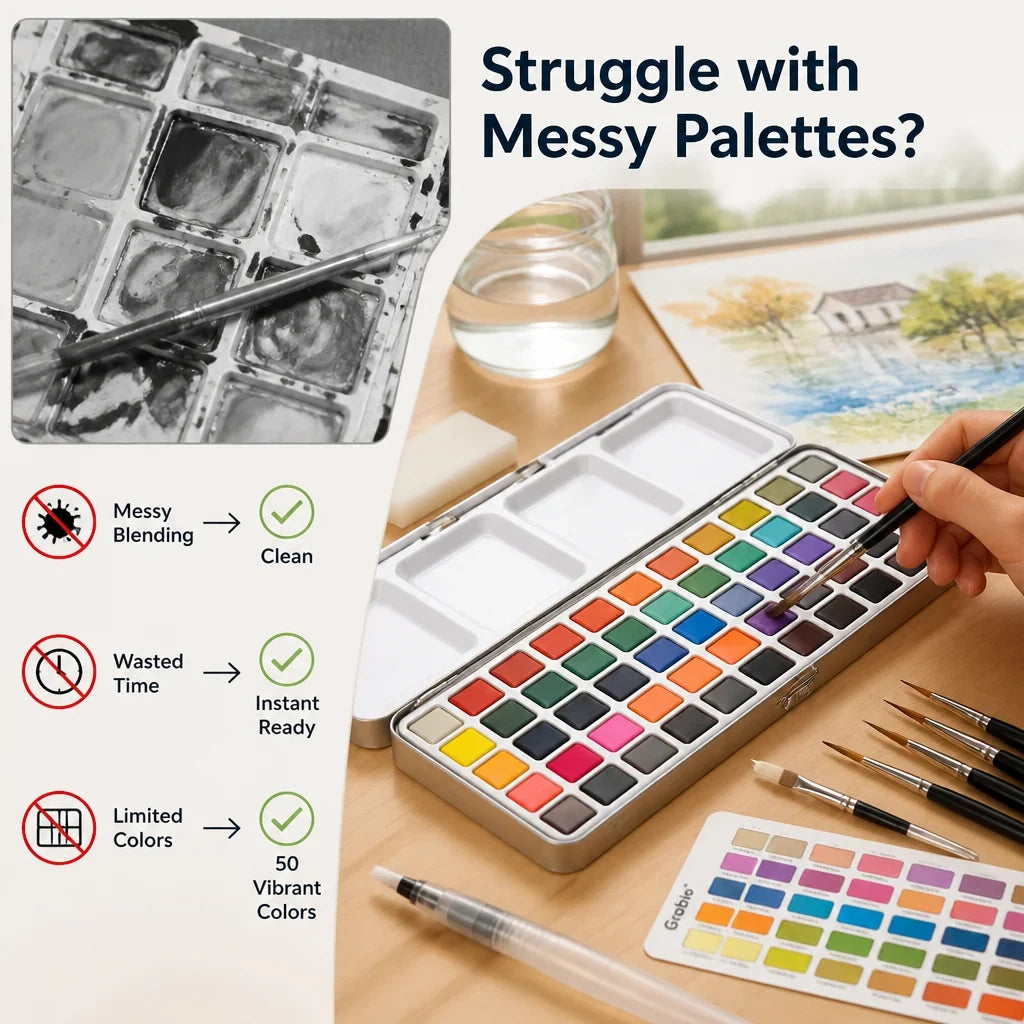 Paletta™ 50-Color Watercolor Set — Portable Paint Kit with Brushes