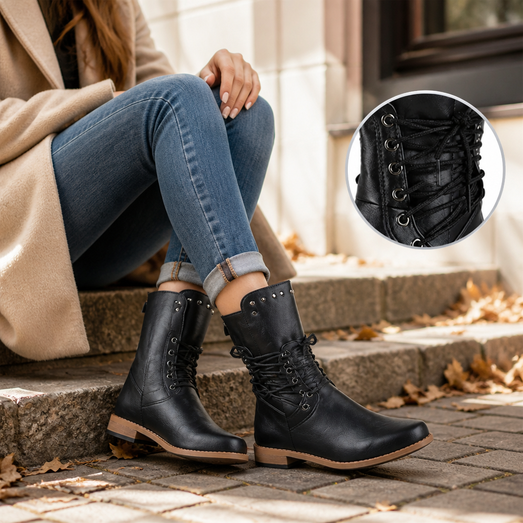 Calloway™ Women's Lace-Up Mid-Calf Boots — Studded Everyday Style