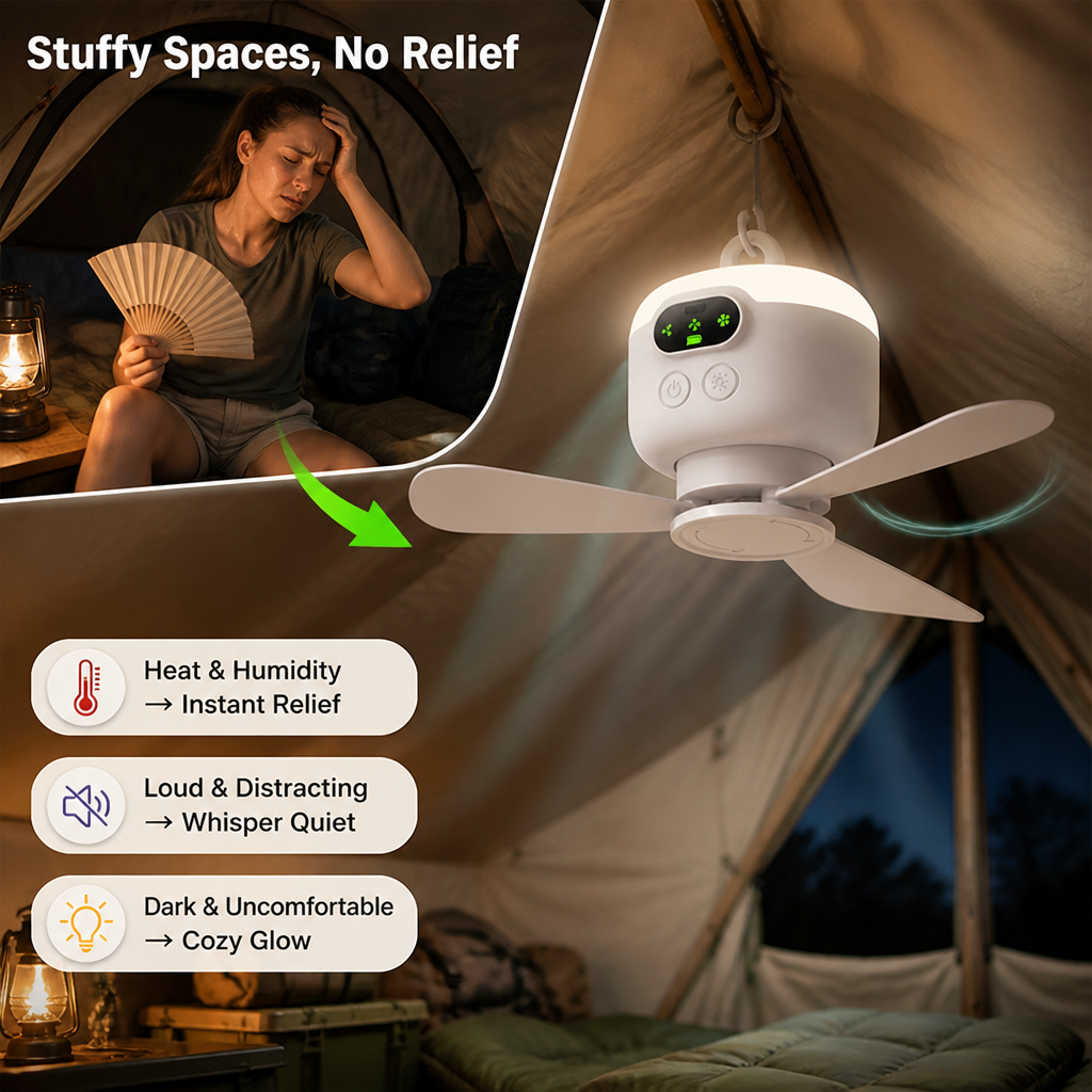 BreezeHalo™ Rechargeable Ceiling Fan with LED Light — Cordless Cooling Anywhere
