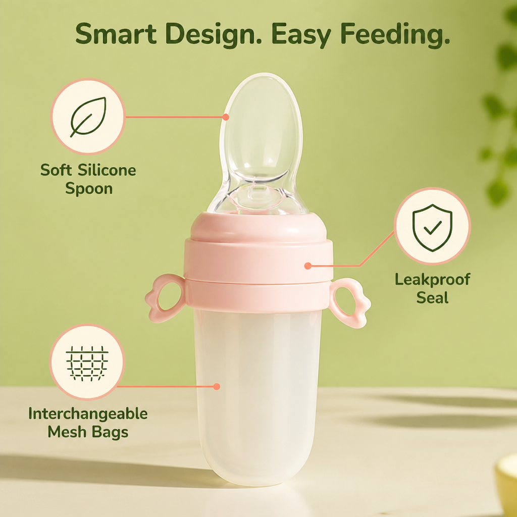 NibbleMate™ Baby Feeding Set — Spoon Feeder & Mesh Feeder Bags