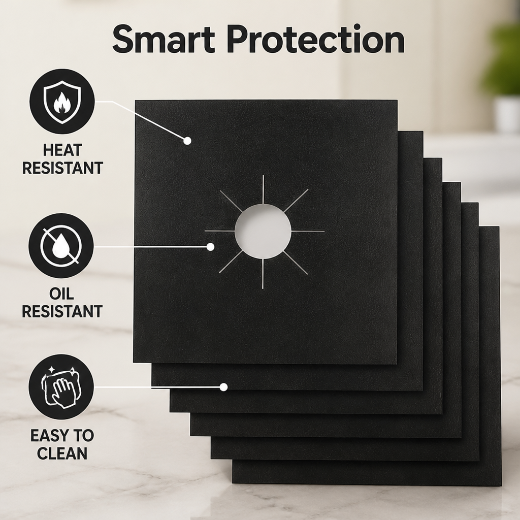 StoveSheen™ Reusable Stove Burner Liners — Easy-Wipe Stovetop