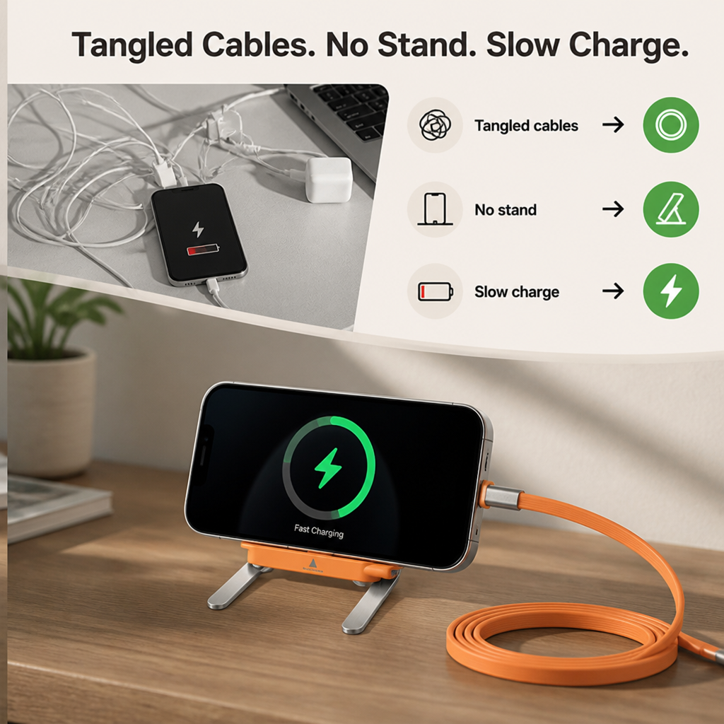 ChargeFold™ 2-in-1 Fast Charging Cable with Hidden Phone Stand