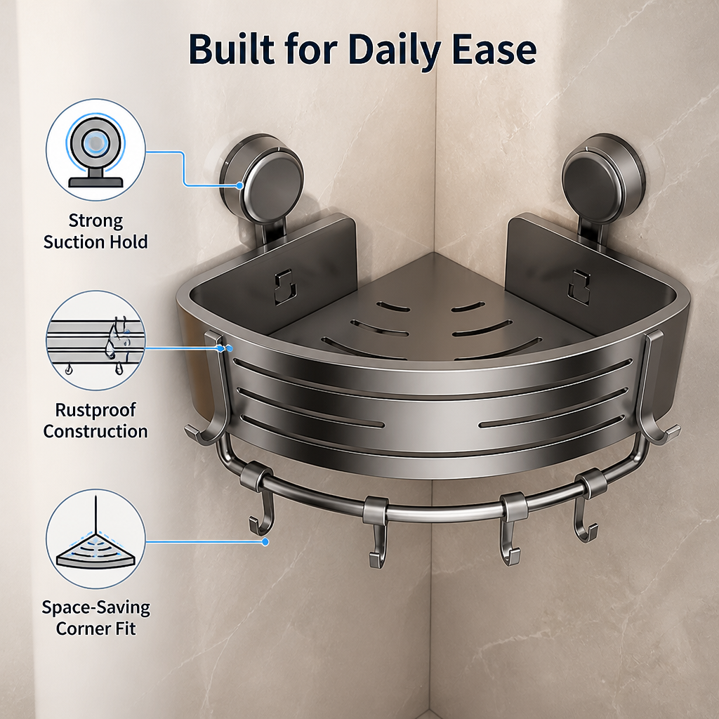 CornerKeep™ Suction Corner Shower Caddy — No-Drill Storage