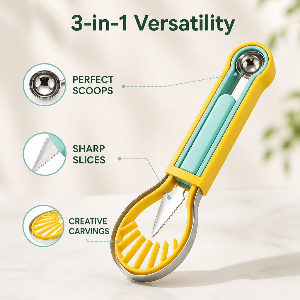 FruitCraft™ — 3-in-1 Fruit Scooping & Slicing Tool