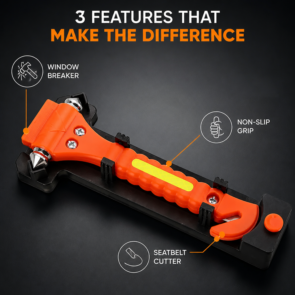 Rescuvo™ Car Emergency Escape Tool — Window Breaker & Belt Cutter