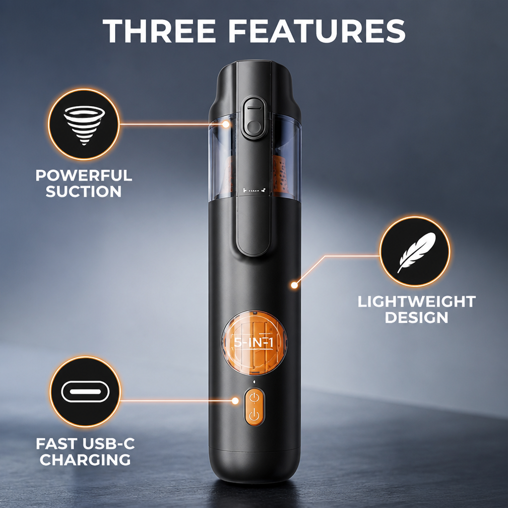 SwiftVac™ 5-in-1 Cordless Mini Vacuum