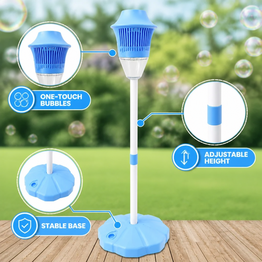BubbleTower™ Bubble Machine Stand — Lights, Music & Bubbles
