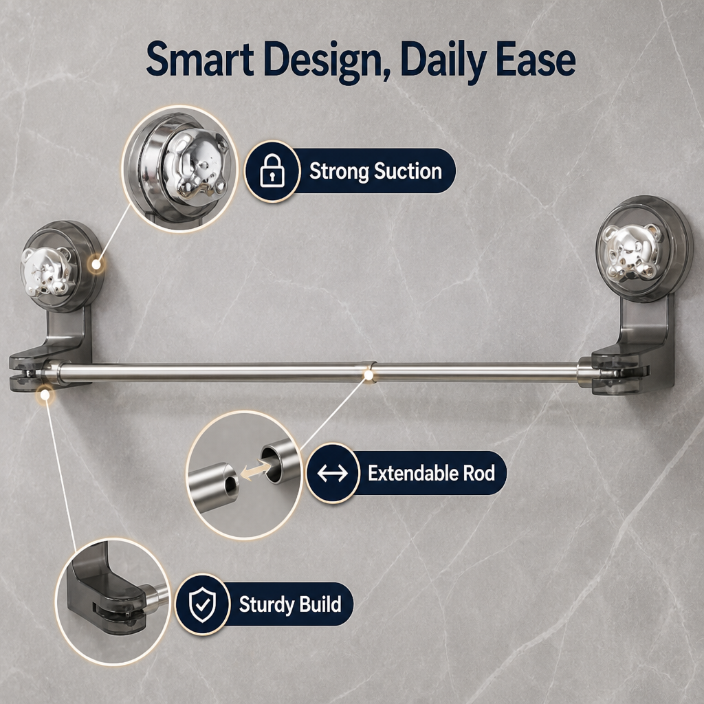 SuctionRail™ No-Drill Suction Towel Bar — Easy Bathroom Storage